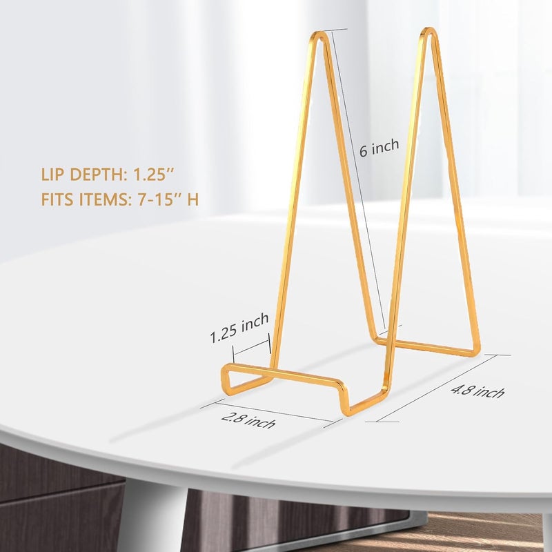 Decolore 4 Pack 6 Inch Gold Picture Stands for Display Square Table Easel Display Stand Frame Stand for Albums, Decorative Plate, Tabletop Poster and Artistic Work - Image 2